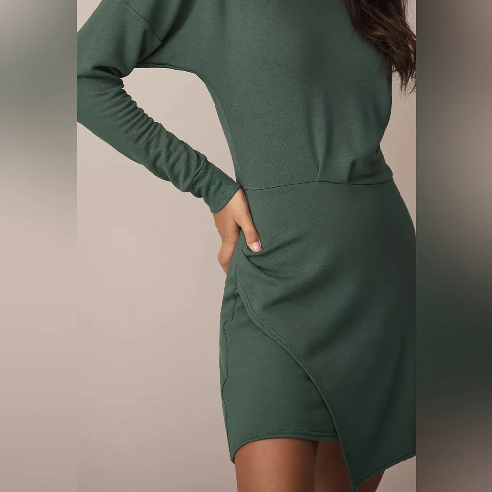 daily practice by Anthropology Long Sleeve Green Asymmetrical Mini Dress - M - Picture 2 of 9